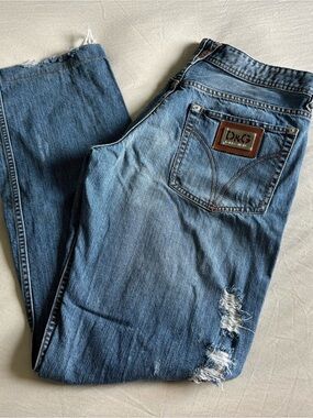 D&G Men’s Light Blue Distressed Slim Straight Jeans